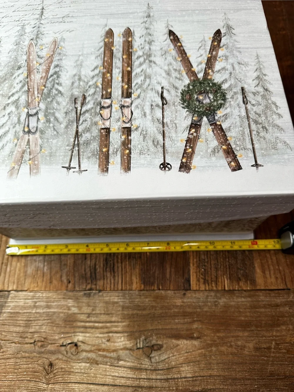 Rustic Ski Canvas Wall Art in Brown & White gift box
